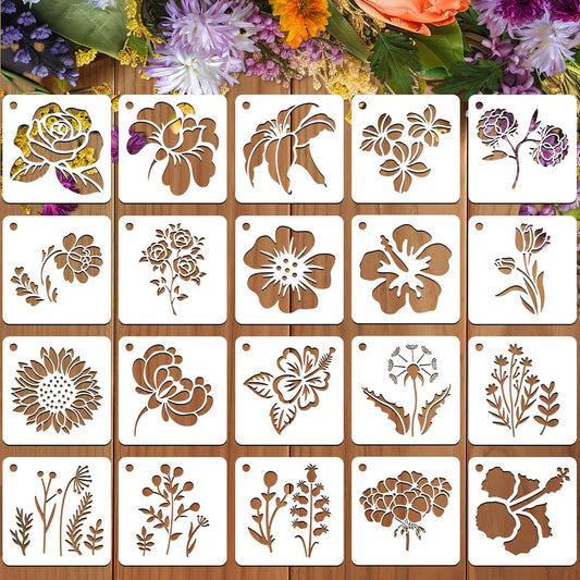 JULMELON Flower Stencils for Wood, 20Pcs Sunflower Painting Stencil Reusable Stencils DIY for Wall Floor Decor Rock Dot Painting Art Projects (3inch)