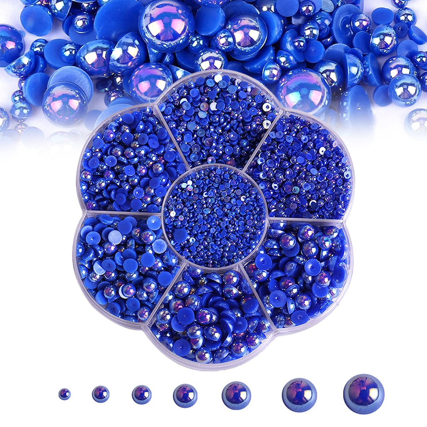 5600PCS Half Round Pearls Flatback Imitation Pearls for Crafts,7 Sizes for DIY Nails Art Crafting,Jewelry Making, Shoes,Cup,Phone Decoration (07 Dark Blue AB)
