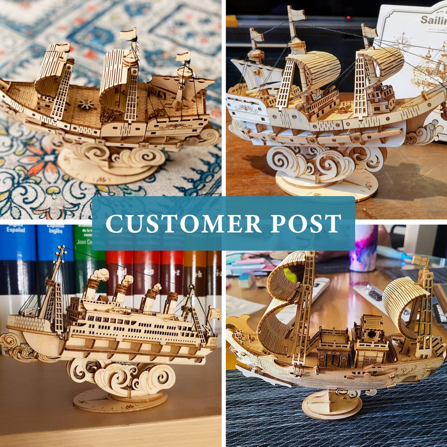 RoWood 3D Wooden Puzzle for Adults, Vintage Wooden Watercraft Model Sailboat Kit to Build, Best Gift Ideas Crafts Kit for Adults - Sailling Ship