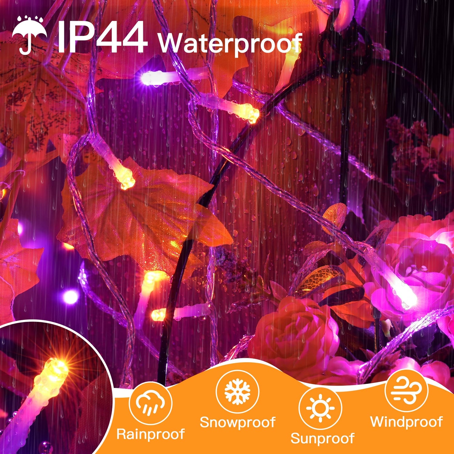 shineshine Halloween Lights Outdoor 49FT 150 LED, Connectable Waterproof Orange and Purple Halloween Light, 8 Modes Timer Plug in LED String Lights for Indoor Outside Yard Halloween Decorations