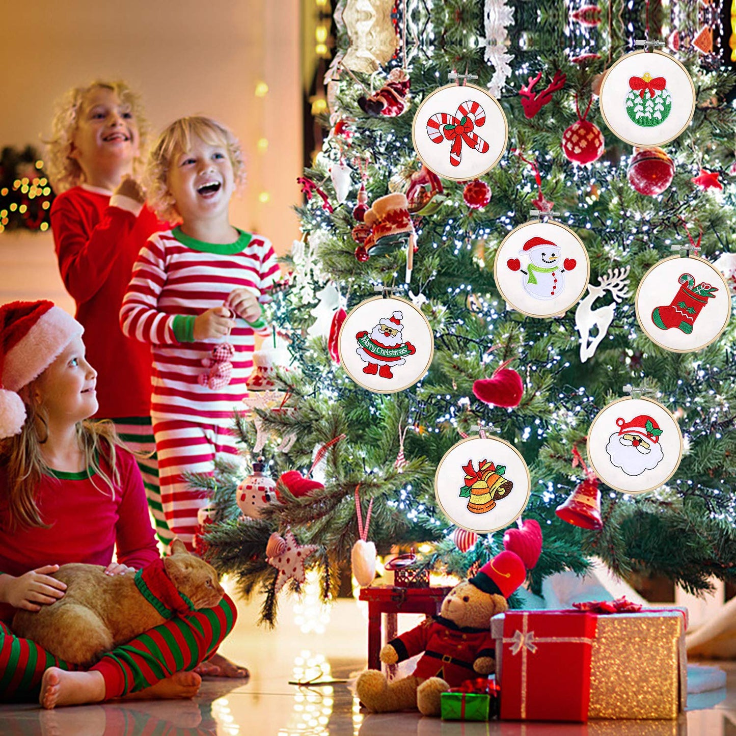 FEBSNOW 16 Pieces 4 Inch Embroidery Hoops Adjustable Natural Material Circle Cross Stitch Hoop Ring Bulk Wooden Round Embroidery Hoop for Art Craft Handy Sewing and Christmas Decoration