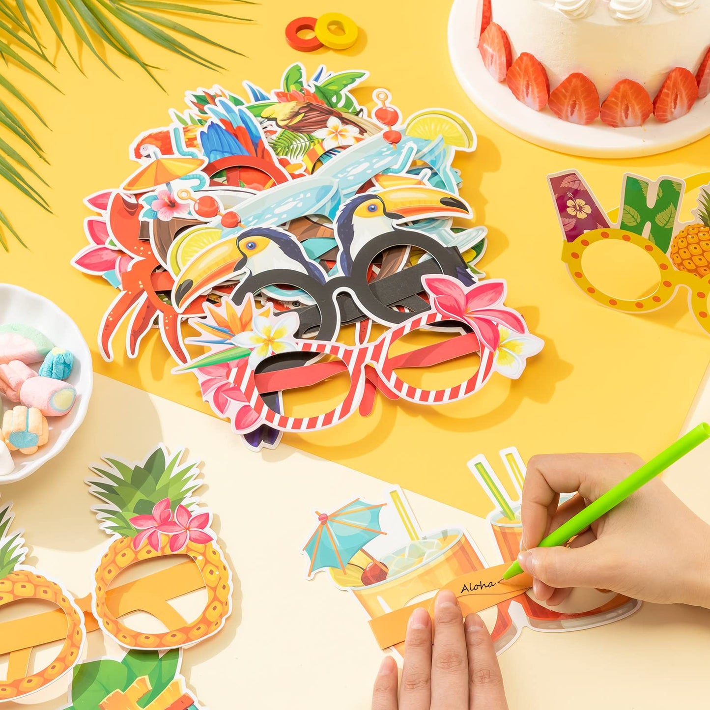 Vinsot 32 Pack Beach Pool Party Eyeglasses Decor Summer Luau Paper Glasses Bulk Hawaiian Sunglasses Frame Tropical Pool Props Photo Booth Props for Summer Beach Luau Party Favor Birthday Supply Decor