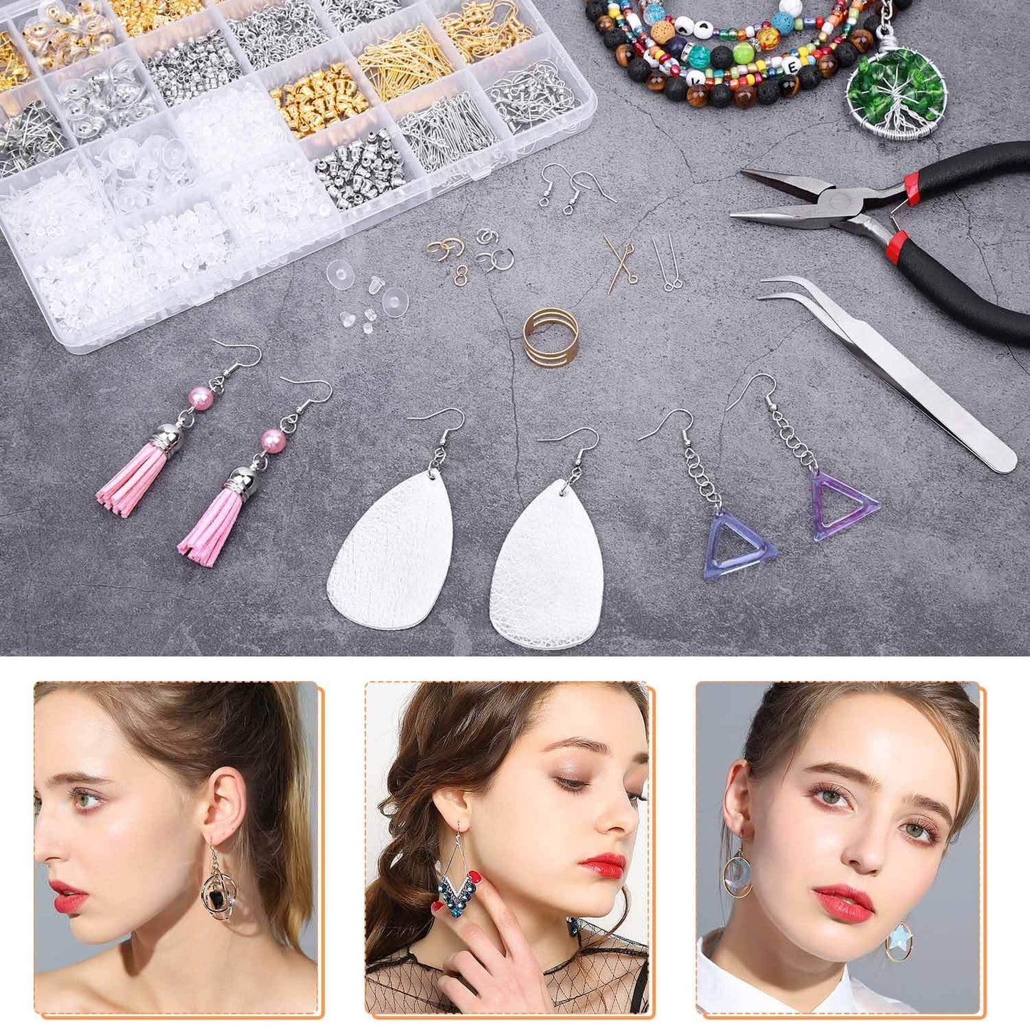 Earring Making Kit with Earring Hooks Findings, Earring Backs Posts, Jump Rings for Jewelry Making Supplies, 2320Pcs