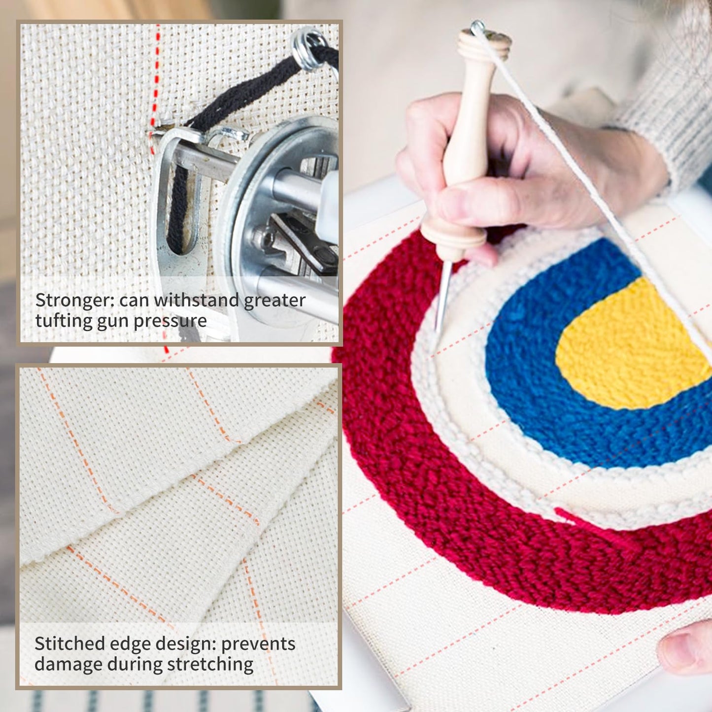 Foboull 40" x 40" Large Overlocking Primary Tufting Cloth for Rug Tufting with Marked Lines, Monks Cloth for Punch Needle for Most Tufting Frame