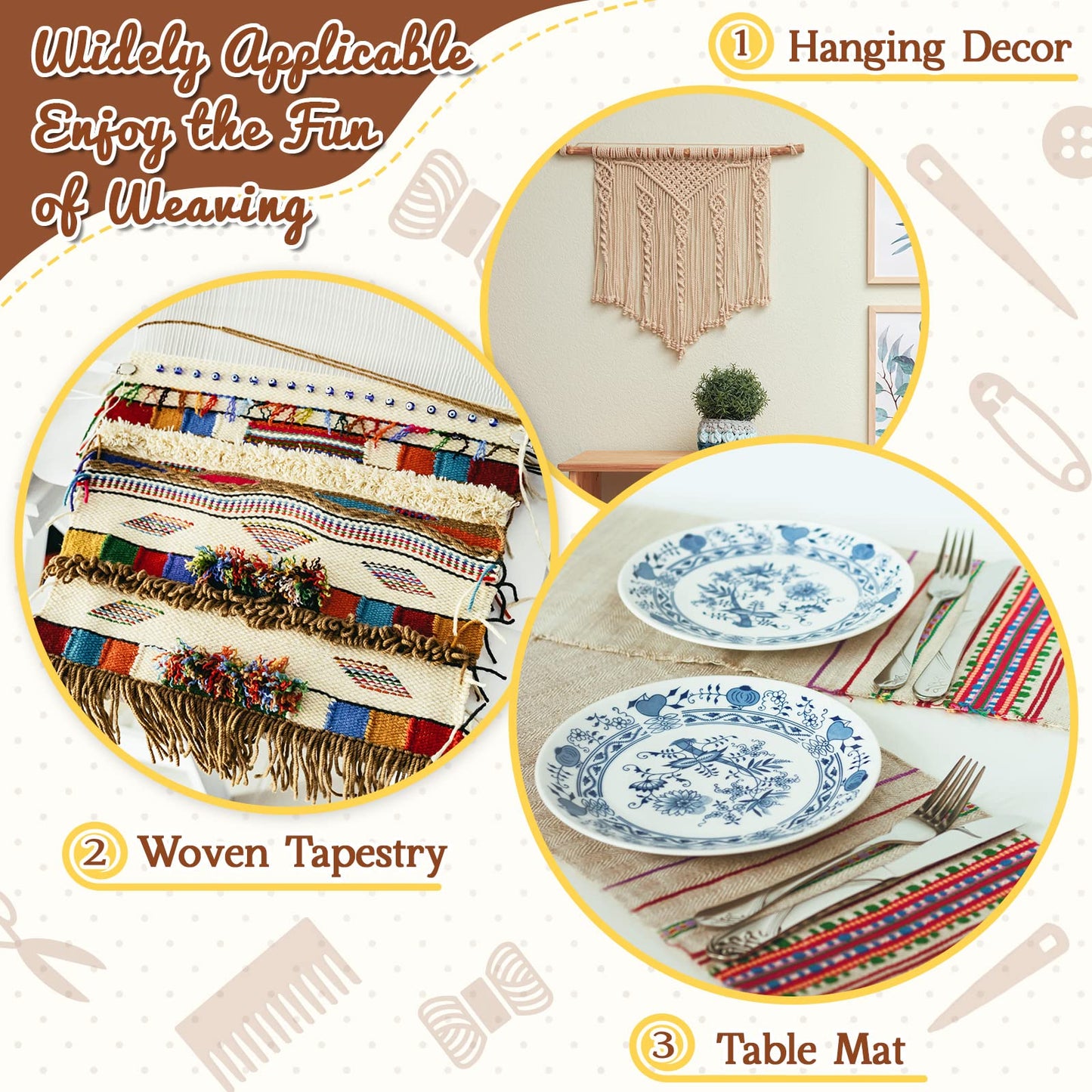 7 Pcs Weaving Loom Kit Small Weaving Loom for Beginners Wooden DIY with Wooden Stick, Comb, Crochet Needle for Adults Beginners Lovers