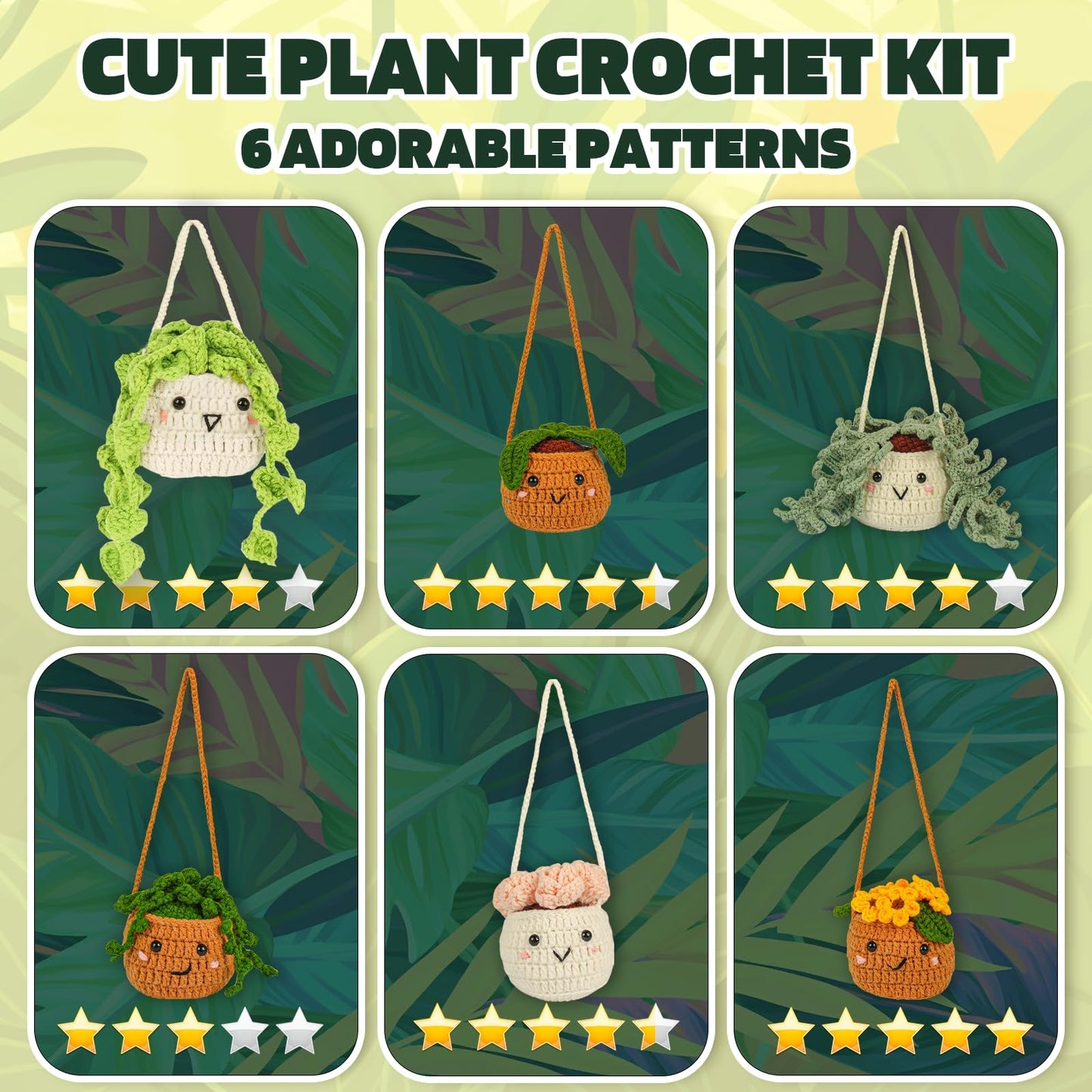 Imcrasy Crochet Kit for Beginners | 6 PC Cute Potted Plants With Step by Step Video Lessons | Complete Accessories (40%+ Yarn) | WhiteBrown