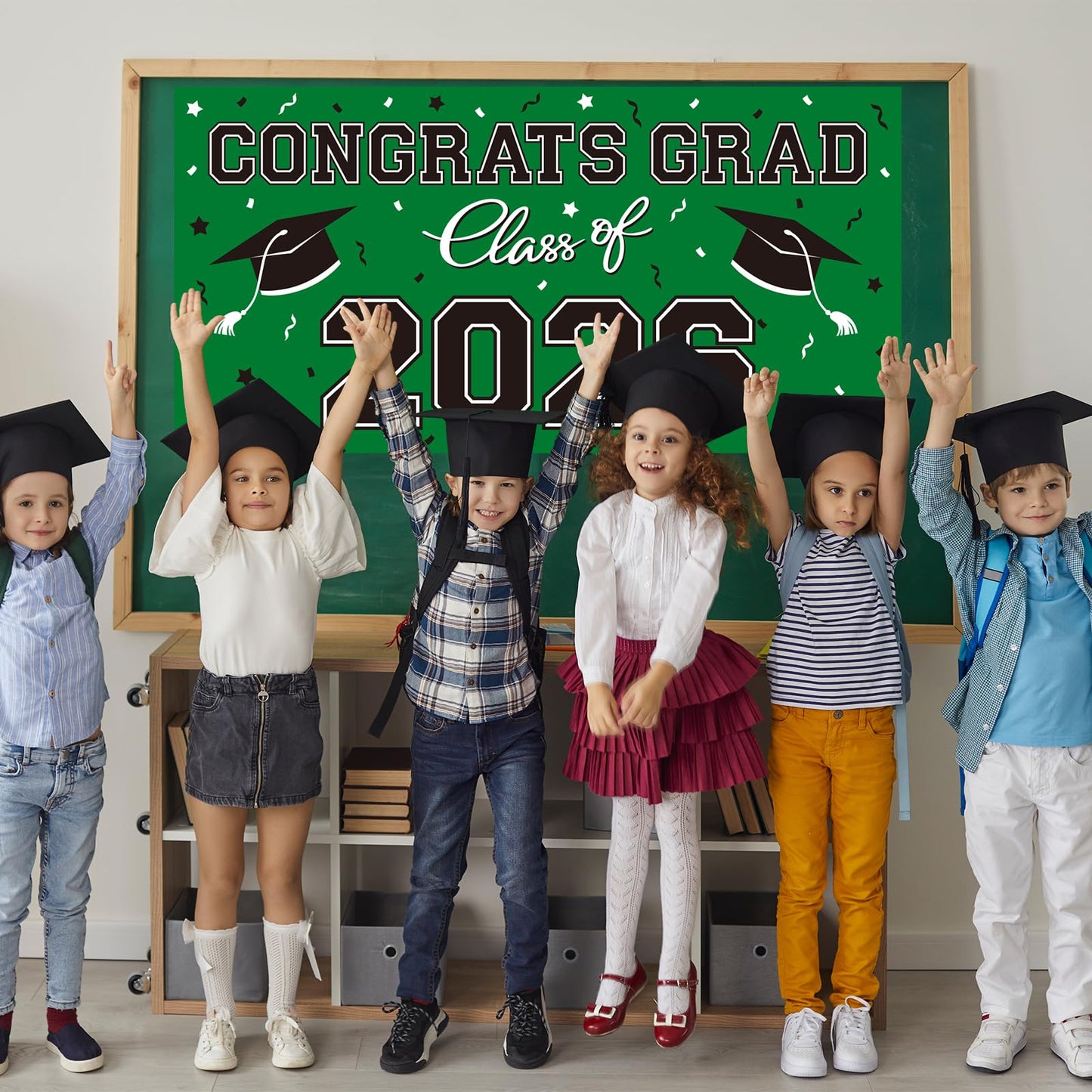2026 Graduation Party Plastic Backdrop - 65" x 32.7" Congrats Grad Banner in Green, Large Class of 2026 Decorations, Photography & Grad Party Supplies