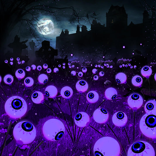 Brizled Purple Solar Halloween Lights, 2 Pack Total 12 LED Halloween Eyeball Lights, 2 Modes Outdoor Purple Swaying Firefly Light Waterproof Scary Pathway Lighting for Outside Garden Yard Lawn Path