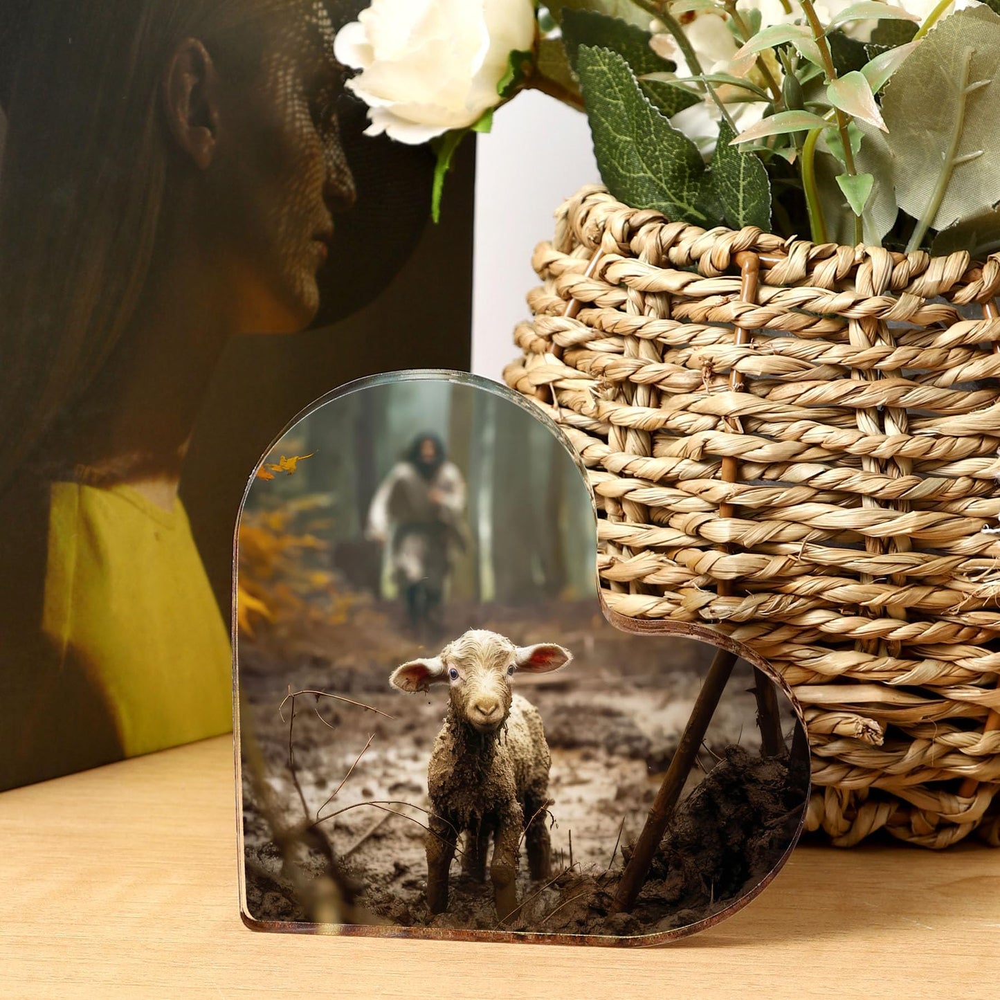 Christian thank you gifts - Jesus and Lamb Religious Home Decor for Mom Gifts ,Inspirational Christian Gifts for Women,Friends,Mother's,teacher,christians,pastor,Baptism,Christmas, or Birthday (4"x4")D-238