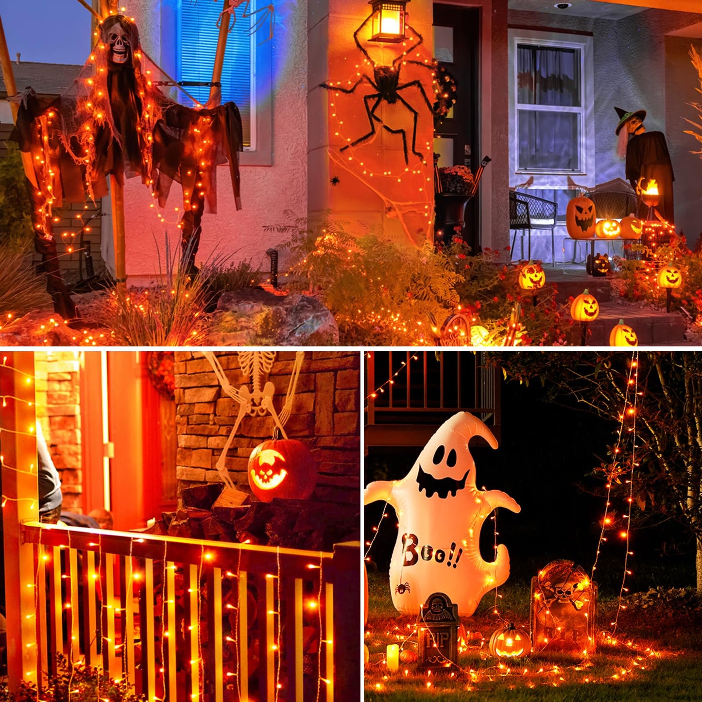 ILLUMINEW 300 Led Orange Outdoor String Lights Waterproof Halloween Decorations, 108 Ft Thanksgiving Decor Lights 8 Modes Plug in Fairy Lights for Bedroom Yard Wedding Room Decor