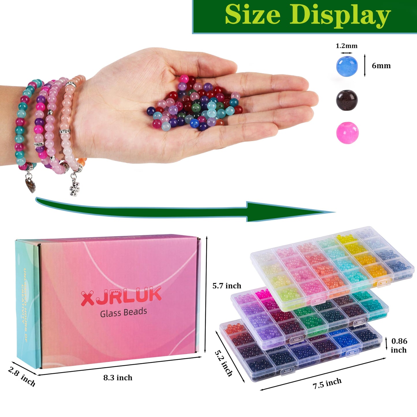 Glass Beads Bracelet Making Kit, 3000 pcs 72 Colors 6 mm Crystal Beads for Jewelry Making, Glass Beads Kits for Beginners DIY Earrings Necklaces Rings Crafts Birthday Gifts