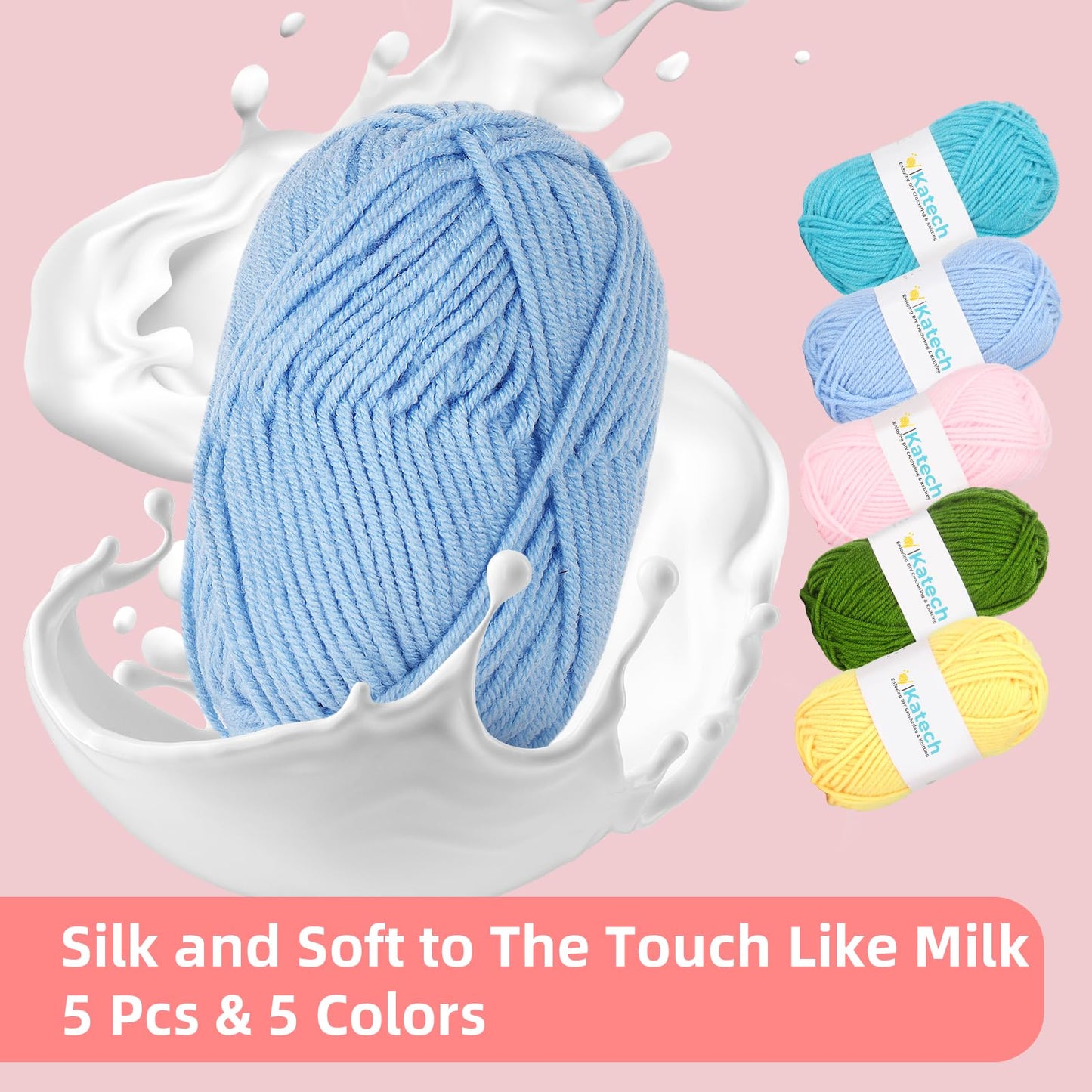 Beginner Yarn for Crocheting and Knitting-Crochet Kit for Beginners Adults Kids Professionals-Crocheting Animals Kits-Includes 382 Yards Cotton Yarn Balls, Hooks, Accessories, Tutorials