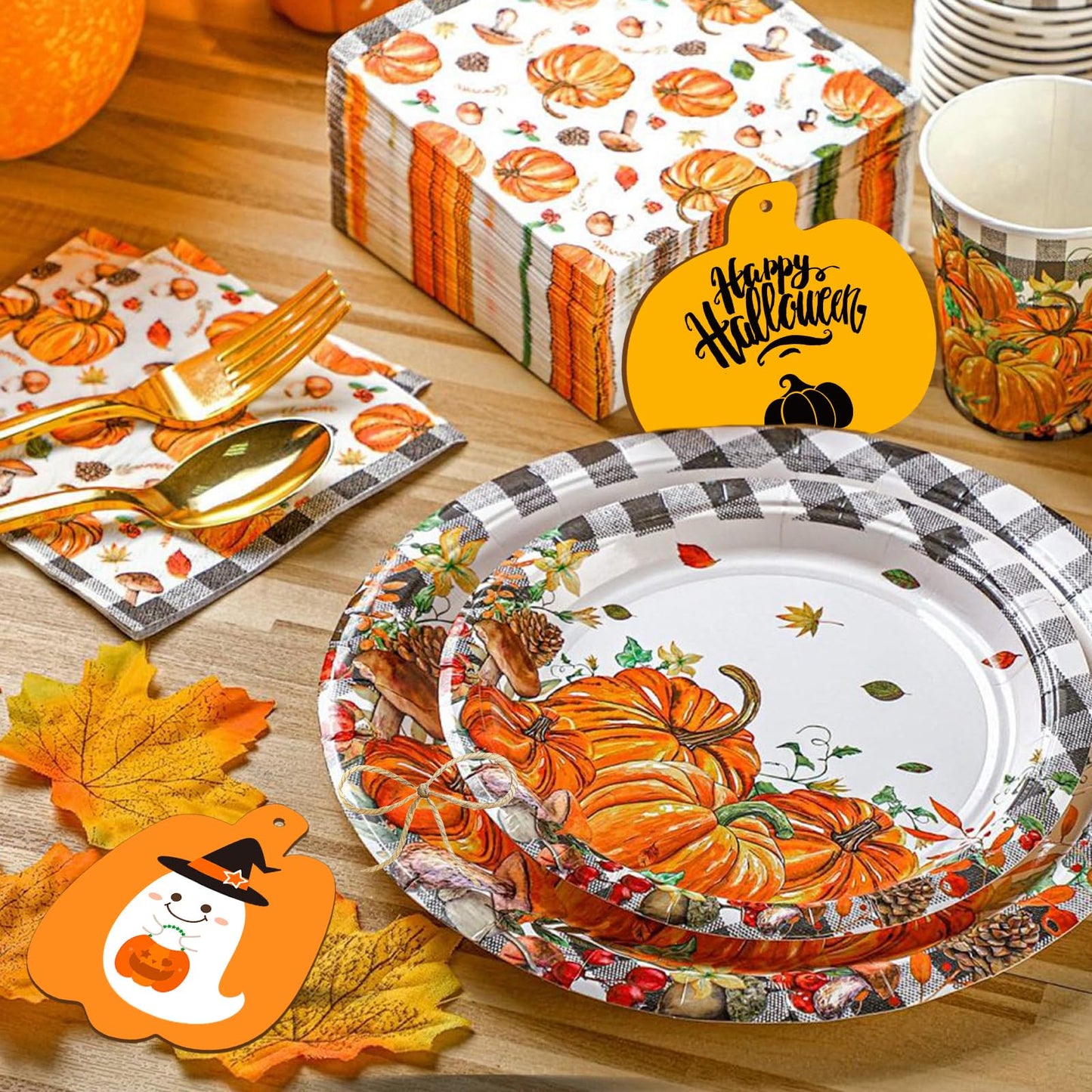 Pumpkin 30Pcs Unfinished Wooden Ornaments Halloween Thanksgiving Autumn Paintable Blank Pumpkin Cutouts Hanging Wood Slices DIY Craft for Kids Art Crafts Party Supplies