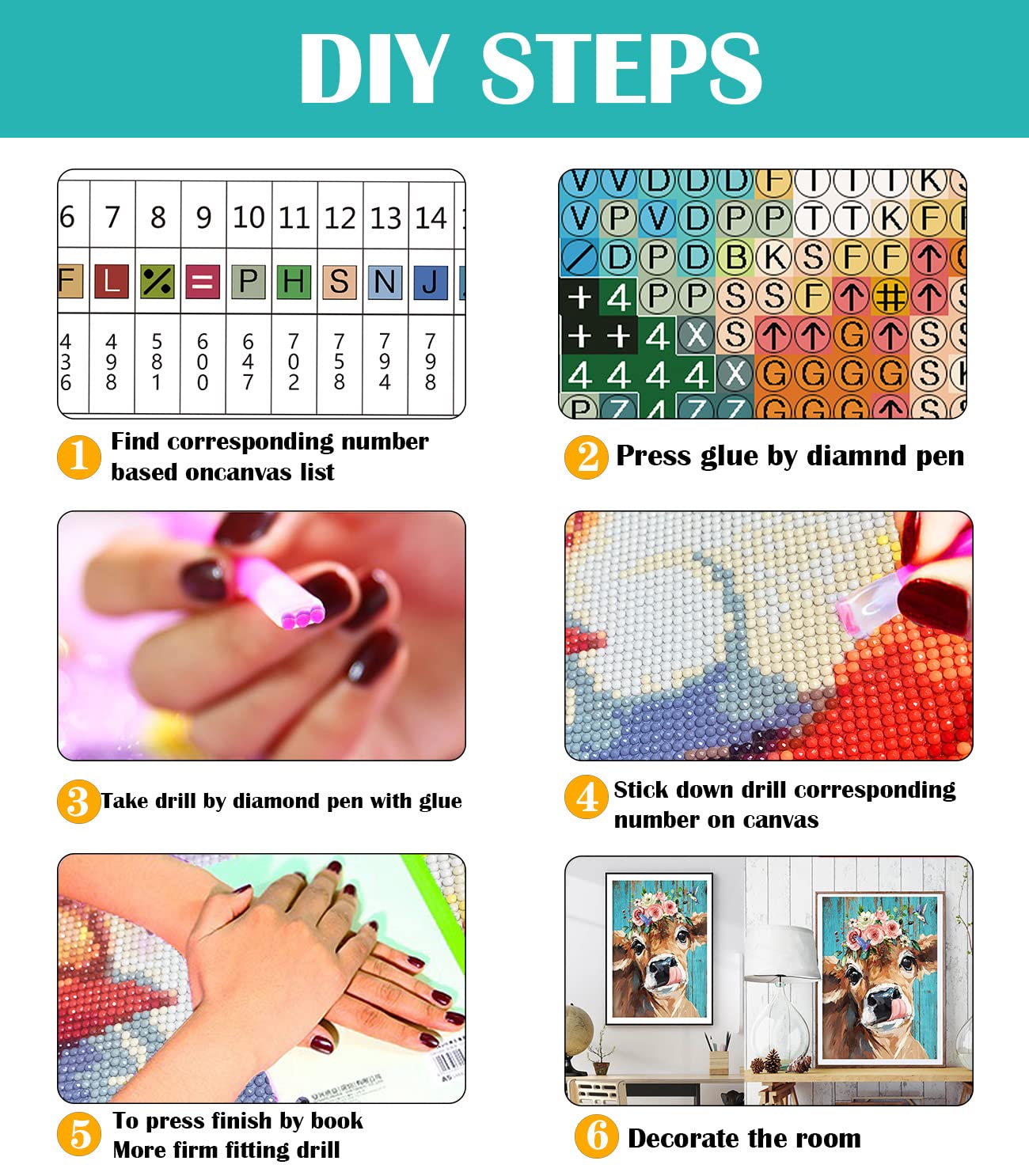 TINY FUN Diamond Painting Kits for Adults&Beginners DIY 5D Diamond Art Paint with Round Diamonds Full Drill Cow Gem Art Painting Kit for Home Wall Decor Gifts(12x16inch/30×40cm)