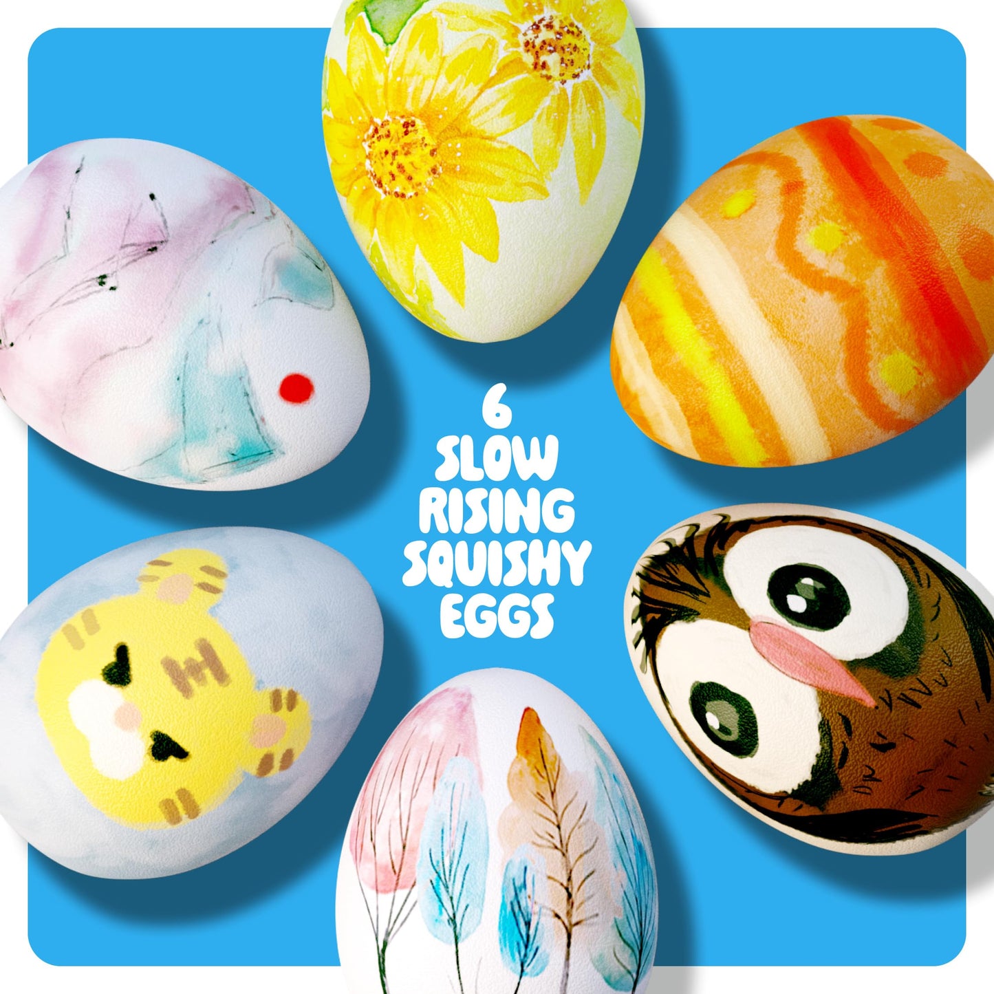Easter Egg Squishy Painting Kit - Arts & Crafts for Girls and Boys - Kids Art Activities - Craft Gift for Kid Ages 6 7 8 9 10 Year Old Girl Gifts - Decorate 6 Slow Rising Squishies