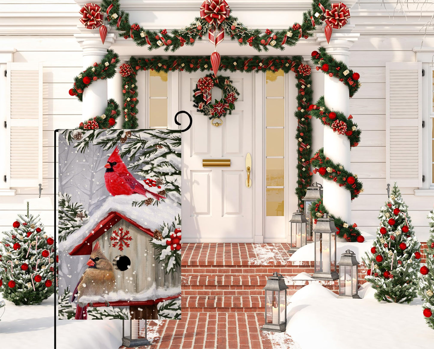 Winter Cardinal Bird Garden Flag 12x18 Vertical Double Sided Trees Snow Christmas Holiday Outside Decorations Burlap Yard Flag BW735