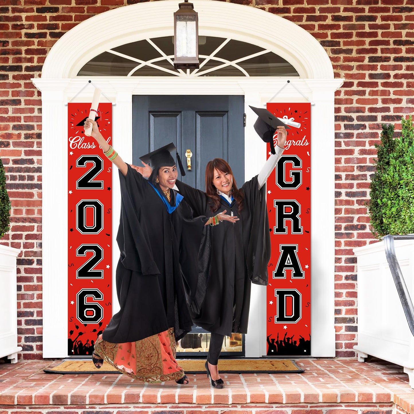 2026 Graduation Decorations, Graduation Banner Class of 2026, Hanging Congratulations/Congrats Grad Banner for Door and Porch, Party Decor - Red