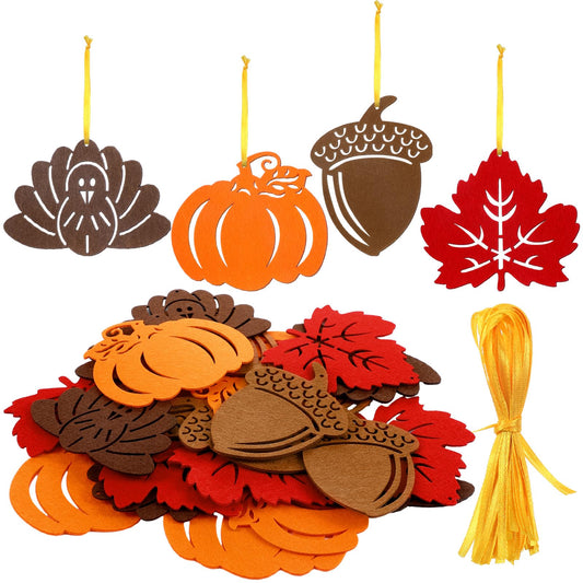 24 Pcs Thanksgiving Tree Ornaments and Fall Leaves Hanging Decorations Felt Ornaments Felt Decoration Pendant for Thanksgiving Theme Family Party Indoor Outdoor(Fall, Cute Color)
