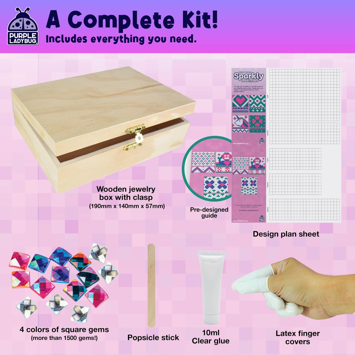 PURPLE LADYBUG Jewelry Box Craft for Girls 8-12 6-8 - Birthday Gift for 7 8 9 10 11 12 Year Old Girl, Fun Mosaic Arts and Crafts for Kids Ages 8-12, Girls Toys 8-10