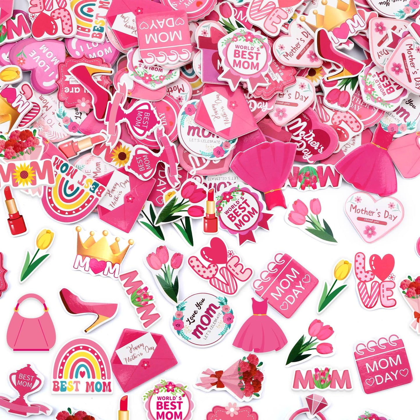 JULBEAR Mother's Day Foam Stickers, 300pcs Themed Hearts Tulip Flowers for DIY Craft Gift Cards Box Party Decoration