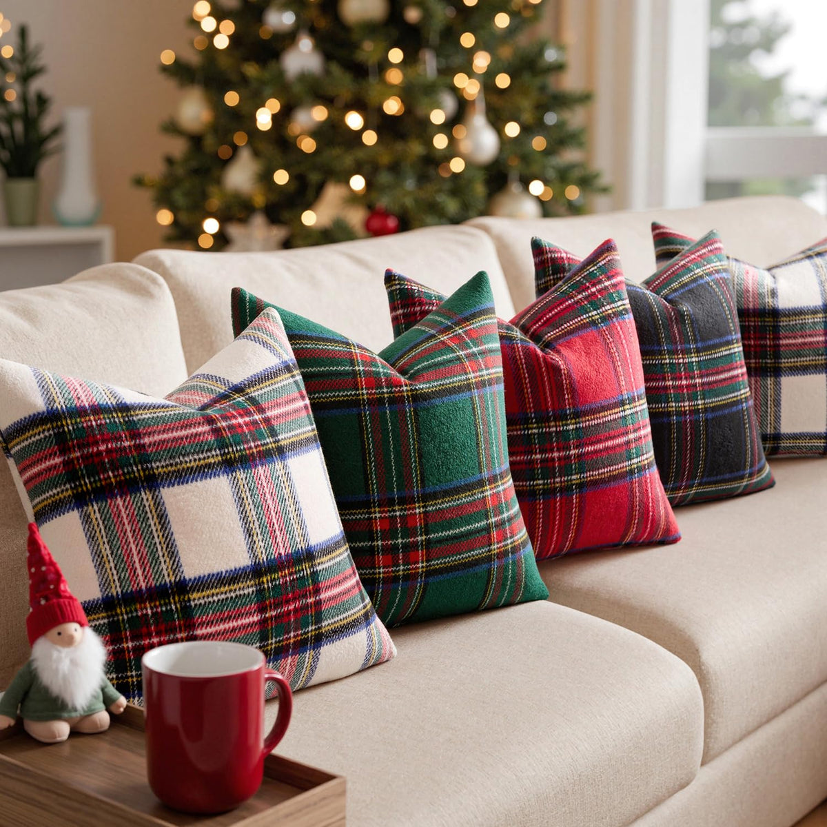 MIULEE Christmas Plaid Decorative Pillow Covers Set of 2 18x18inch Red