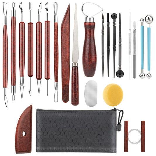 23PCS Clay Tools Sculpting, Ceramic & Pottery Modeling Tool, Ceramics Tools Set, Polymer Tools Kit, Air Dry Clay Tools for Carving, Molding, Pottery Wheel, Crafting Supplies, Pros, Beginners, Adults