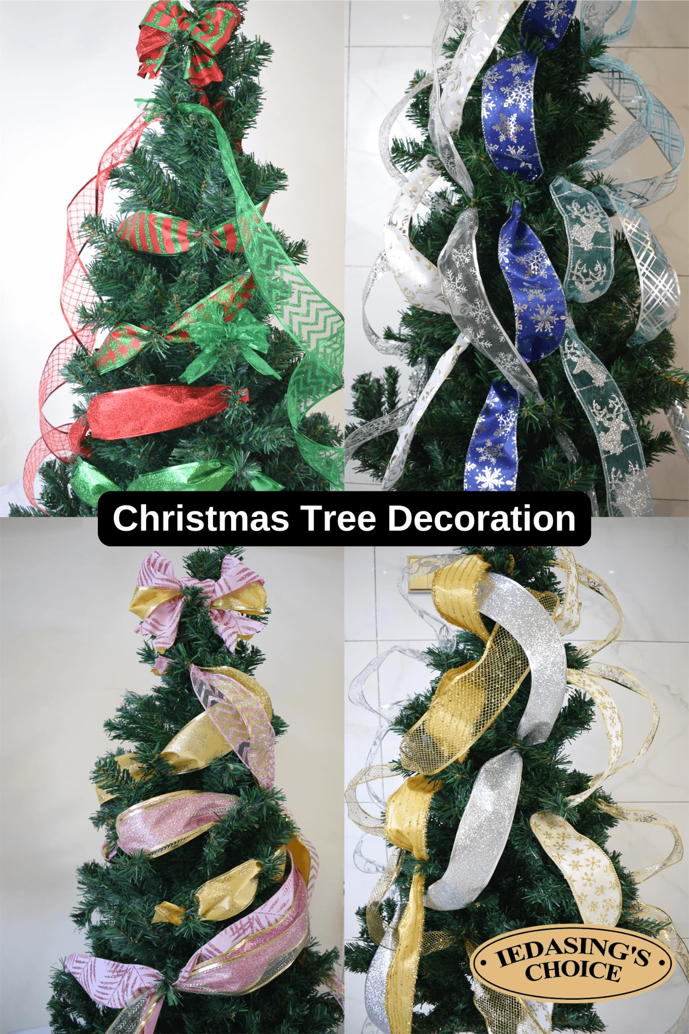 Christmas Ribbon Wired 2.5 Inches 6 Rolls 30 Yards Holiday Burlap Mesh Organza Glitter Ribbons for Christmas Tree Wreath Garland and Home Decor (Winter Blue & Silver)