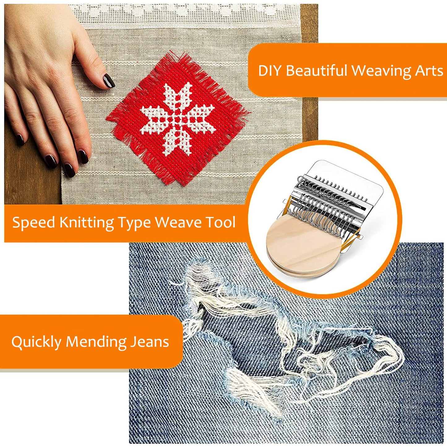 Small Loom Speedweve Type Weave Tool,darning Loom Quickly Mini Mending Convenient Darning Loom for Mending Jeans Socks Clothes Loom Machine Makes Beautiful Stitching Diy Weaving Arts (14 Hooks)