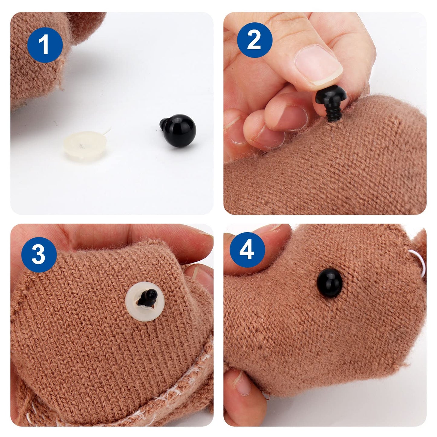 RuWfpz Large Safety Eyes for Crocheting Amigurumi 30mm 1-3/16" - 8Pcs Jumbo Stuffed Animal Eyes with Washers, Black Plastic Amigurumi Crochet Eyes for Doll Bear Crafts Button Plushies