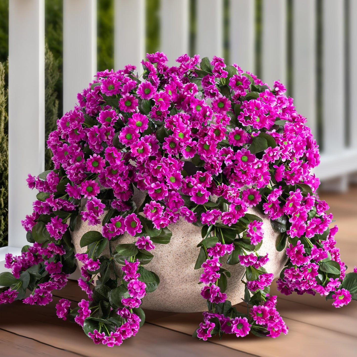 INXUGAO Artificial Fake Hanging Flowers Plants for Outdoor Summer Decoration,2 PCS Faux Silk Fuchsia Orchid Long Vines Stems Bouquet UV Resistant for Wall Home Porch Patio Outside(Violet)