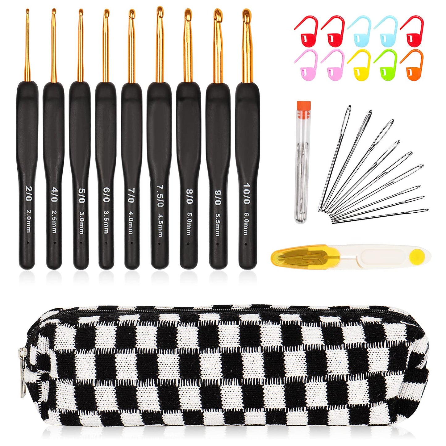31pcs Crochet Hook Set, Black Gold Crochet Hooks Ergonomic with Grips for Arthritic Hands, Crochet Needles Set with Knitting & Crochet Supplies, Ideal Crochet Gift for Crochet Beginner Lover