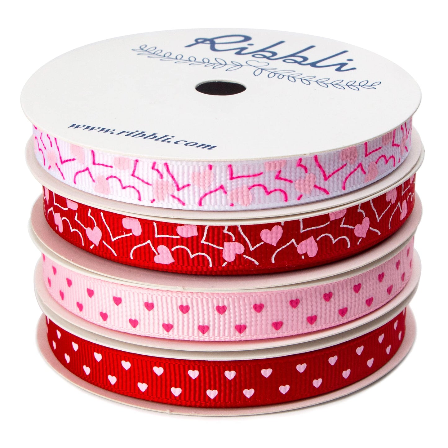 Ribbli Valentine’s Day Ribbon,4 Rolls Grosgrain Ribbon Use for Valentines Day Craft,Gift Wrapping,Home Decor,3/8 Inches Total 40 Yards,Red/White/Pink/Hot Pink