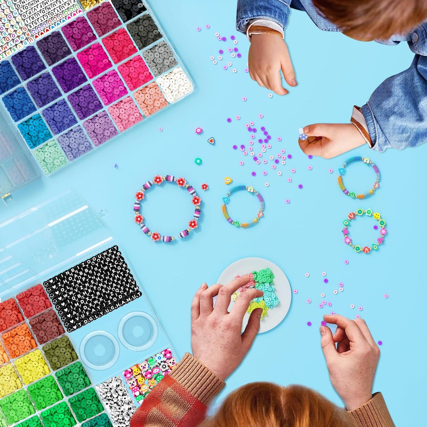 ARTDOT 10982 PCS Clay Beads for Friendship Bracelets Making Kit, 48 Rainbow Colors Jewelry Making Supplies Heishi Beads with Elastic String and Organizer Gifts