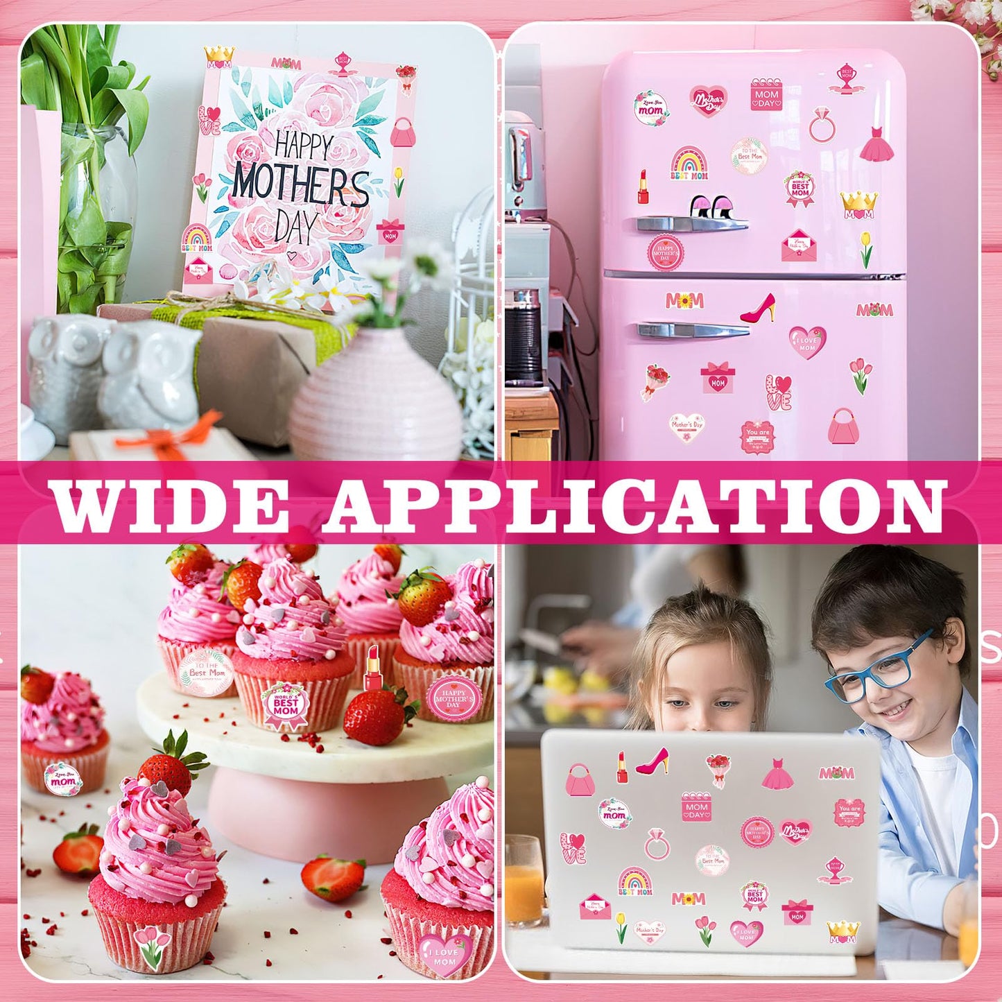 JULBEAR Mother's Day Foam Stickers, 300pcs Themed Hearts Tulip Flowers for DIY Craft Gift Cards Box Party Decoration