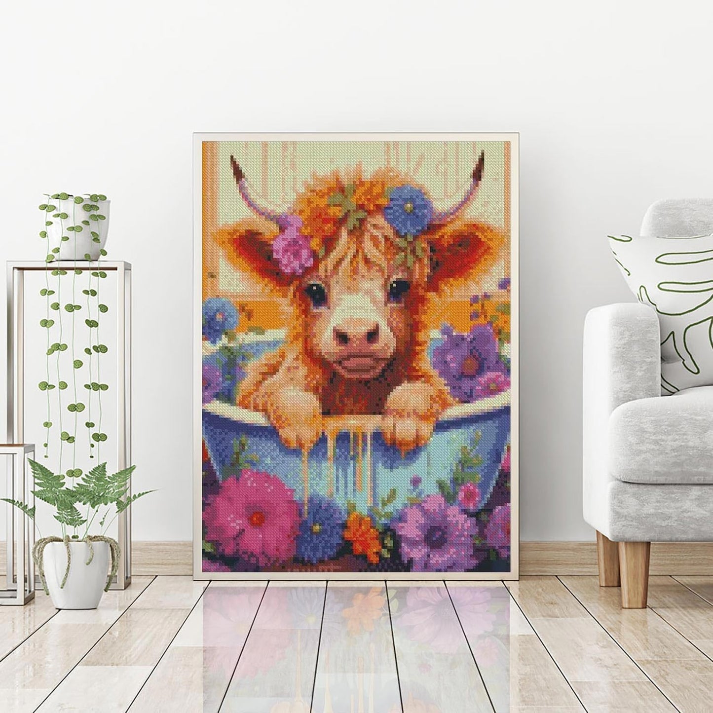 Cow Stamped Cross Stitch Kits for Adults Beginners, DIY Animals Cross Stitch Patterns Kits Printed Dimensions Needlepoint Kits,Crafts Embroidery Kits for Home Decor
