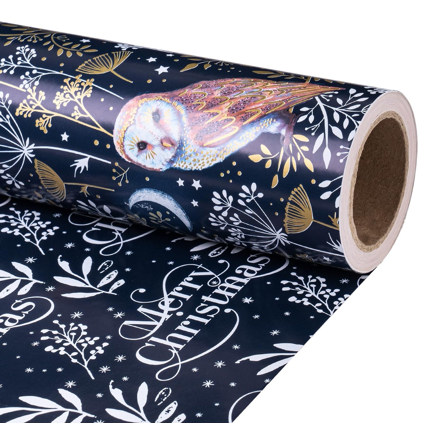 Reversible Wrapping Paper Roll - Mini Roll - Navy Blue Owl Pattern Great for Christmas, Party, Holiday - 17.5 Inches X 32.8 Feet