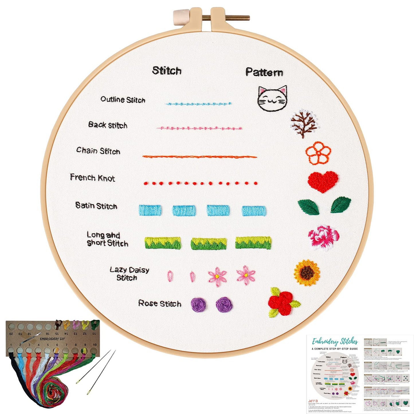 Louise Maelys Beginners Embroidery Kit, 8 Basic Stitches Practice Tool for Adults,Cross Stitch Starter Kits with Cloth Hoop Needles Instruction and Threads