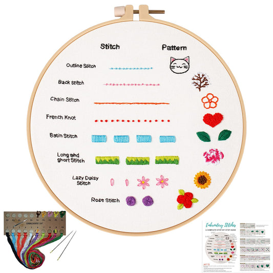 Louise Maelys Beginners Embroidery Kit, 8 Basic Stitches Practice Tool for Adults,Cross Stitch Starter Kits with Cloth Hoop Needles Instruction and Threads