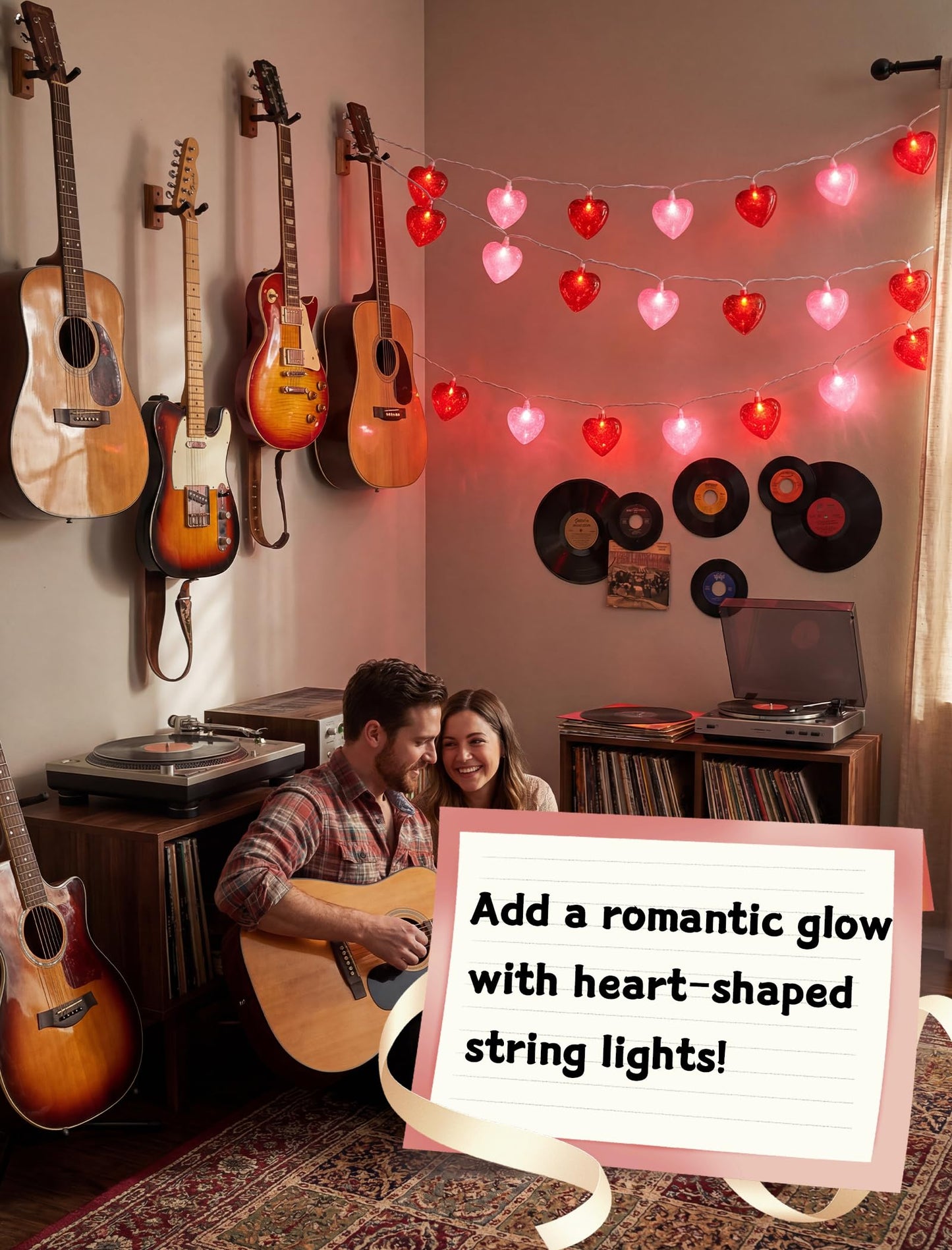 8.5 Ft Heart String Lights, Valentines Day Decorations Lights with 10 LED Glitter Red Pink Heart Lights, Plug in Fairy String Lights for Wedding Anniversary Party Valentine's Day
