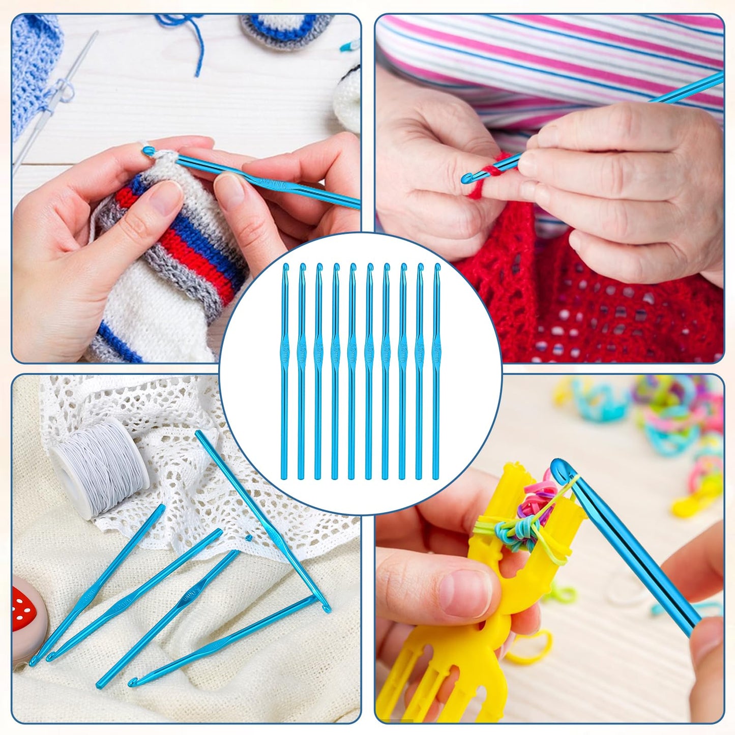 10Pcs 5mm Crochet Hook, Aluminum Knitting Needles Craft Yarn, Crochet Hook for DIY Craft, Gold Crochet Needles for Knitting Scarf(Blue)