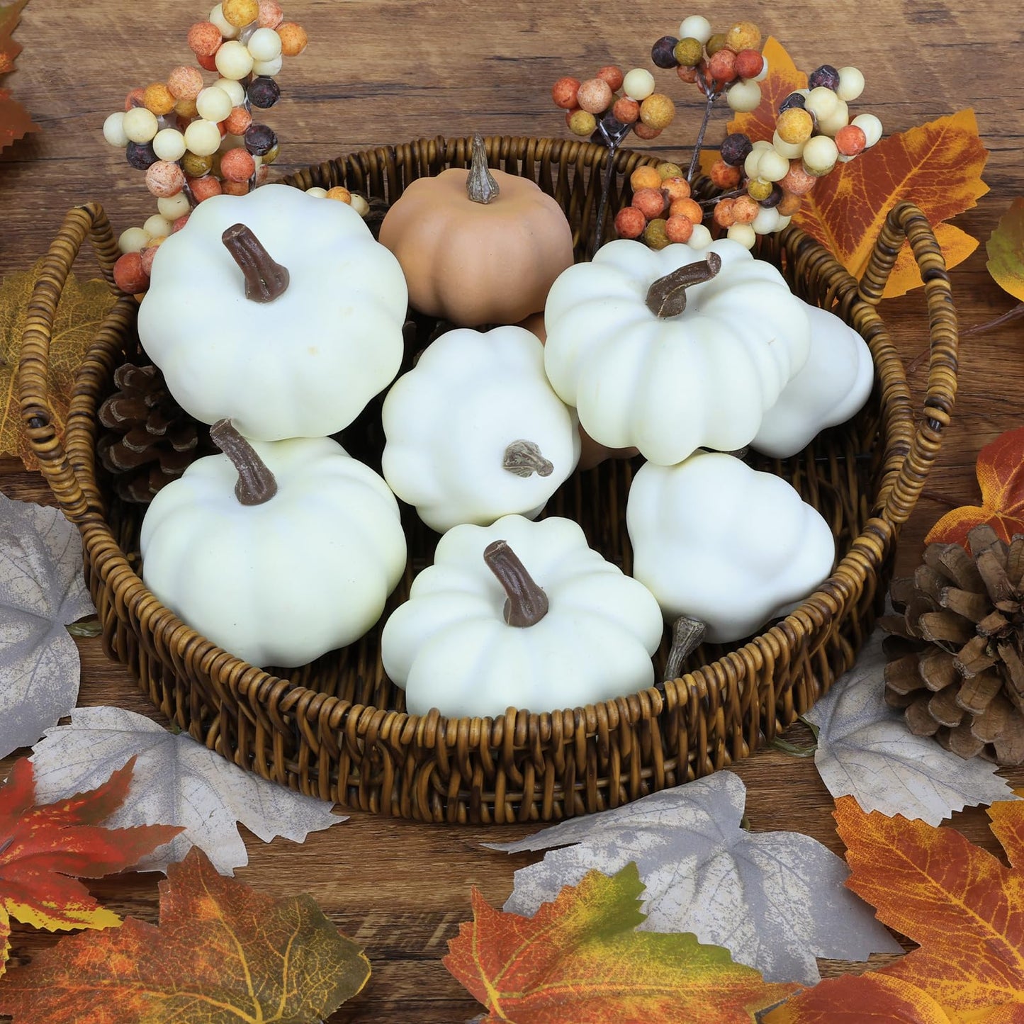 17 PCS Kit Artificial Pumpkins Decorations - Plastic Pumpkins for Fall Home Farmhouse Thanksgiving Mini Pumpkin Decor
