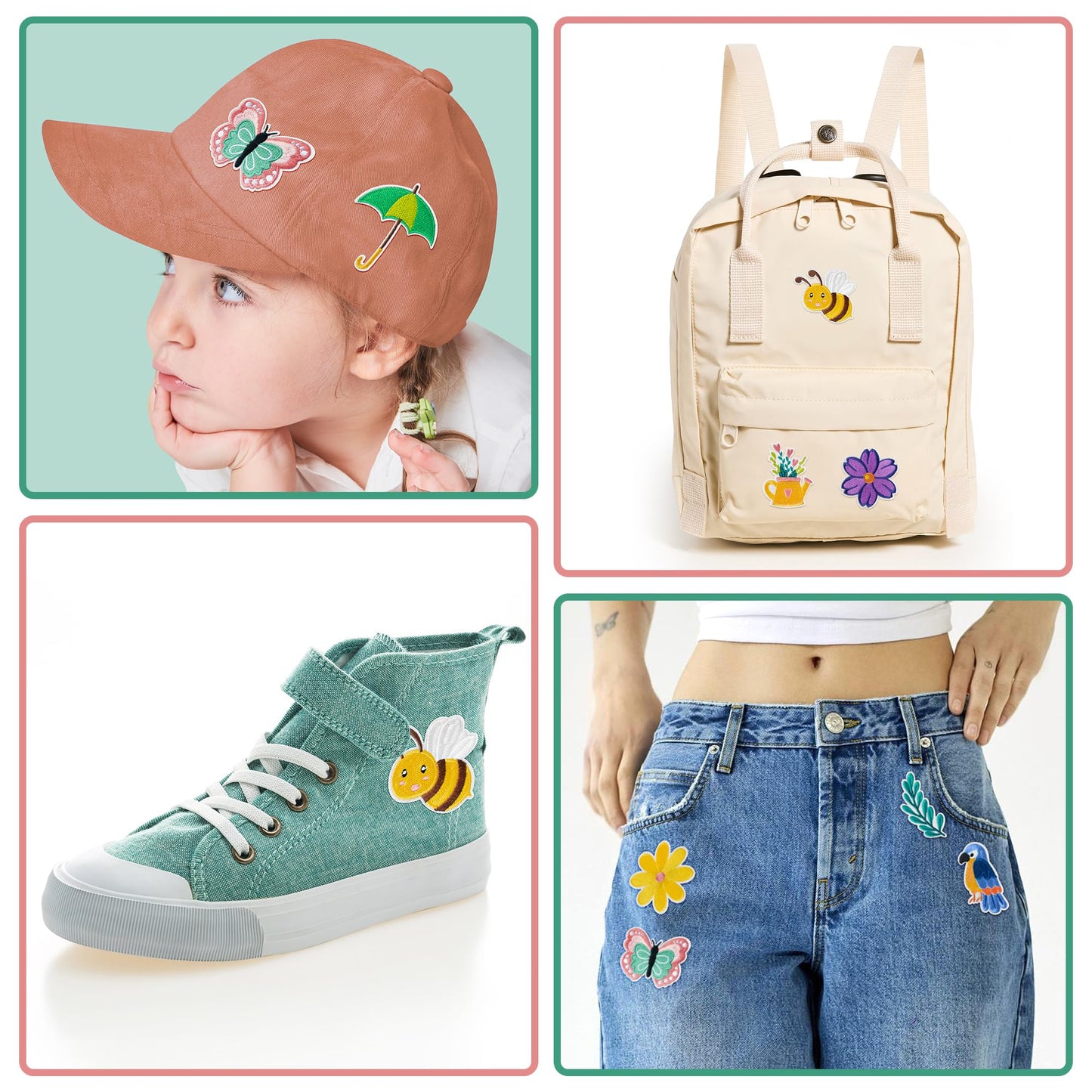 Kirako 8 Pcs Spring Iron on Patches Colorful Flowers Bee Butterfly Sew on Embroidered Applique Repair Patch Seasonal DIY Crafts Accessories Festive Gifts for Clothing Jacket Backpack Hat Shoes