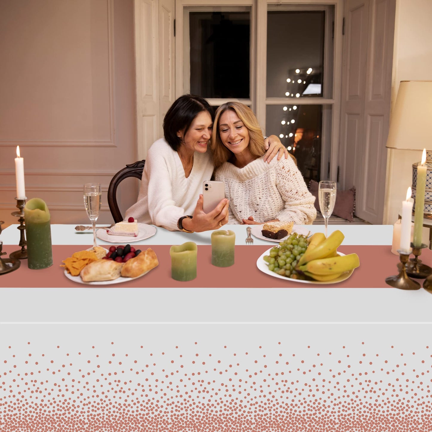 OHOME 4 Pack Disposable Plastic Table Cloths,White and Rose Gold Rectangle Table Covers for Birthday Bridal Bachelorette Pink Sweet 16 Party Decorations - Baby Shower Decorations for Girl 54" x 108"