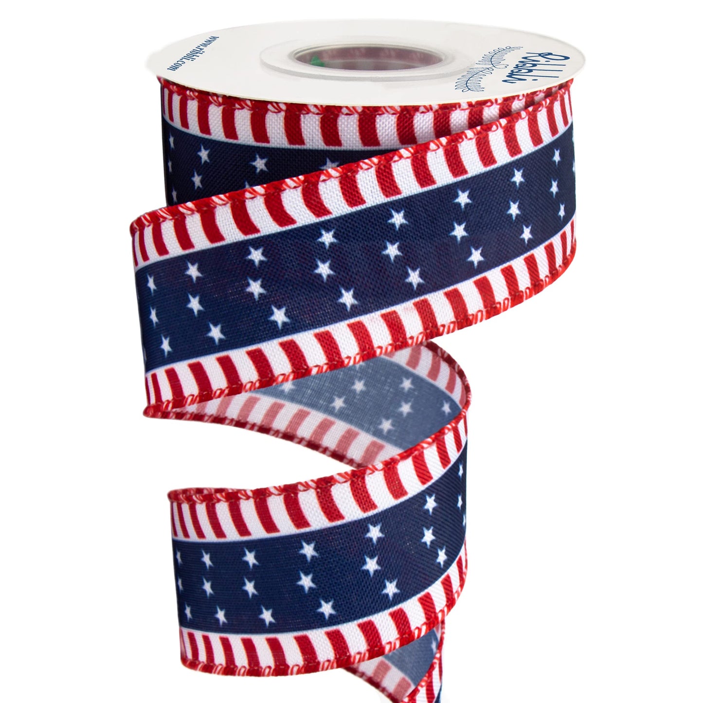 Ribbli Patriotic Ribbon, Stars and Stripes Wired, 1-1/2 Inch x 10 Yard, Red/White/Navy, Canvas for Bows, Wreaths, Trees