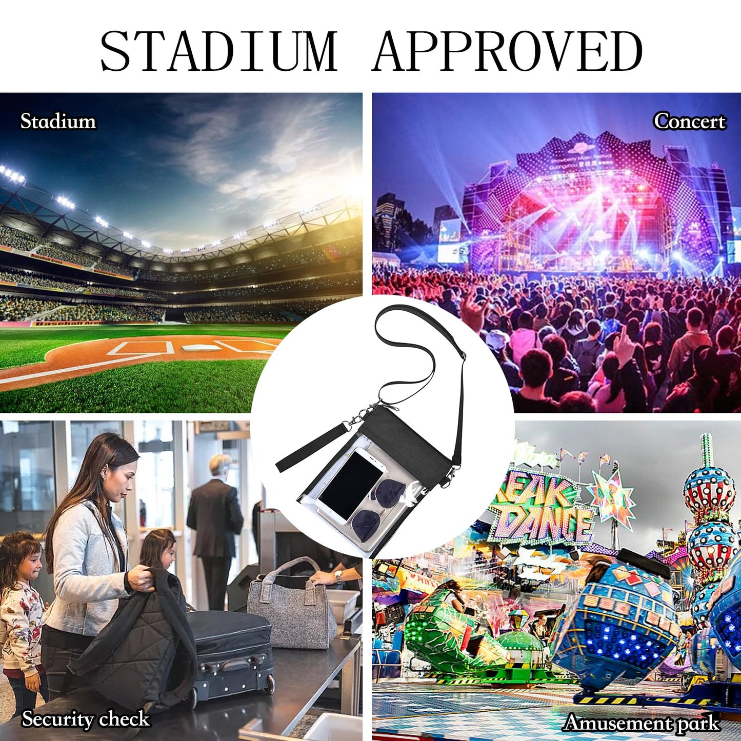 USPECLARE Clear Crossbody Purse Bag Stadium Approved Clear Tote Bag for Work Concert Sports(Clear Black)