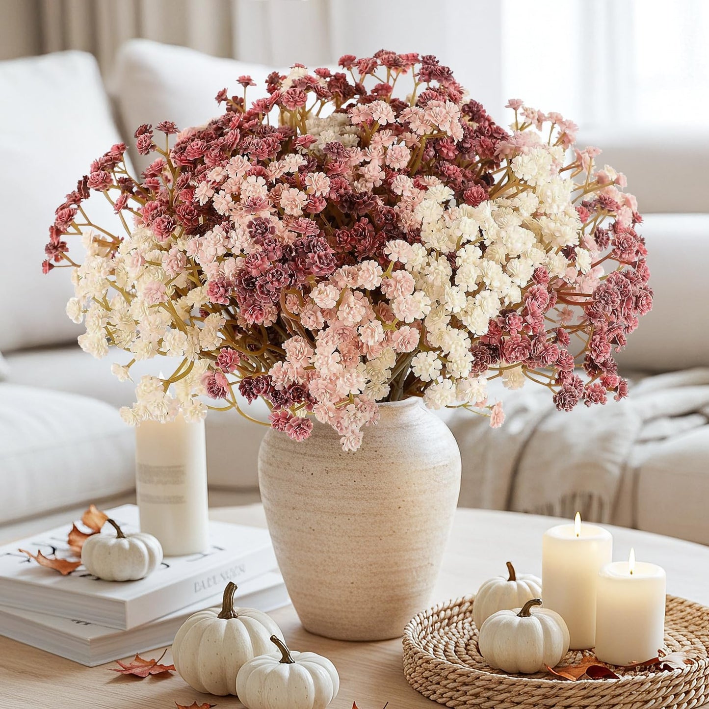 N&T NIETING Baby Breath Flowers Artificial Bulk, 10Pcs Fake Gypsophila Plants Bouquets Flowers Real Touch Faux Babies Breath Arrangement for Home Wedding Party Vase Decoration Fall Pink