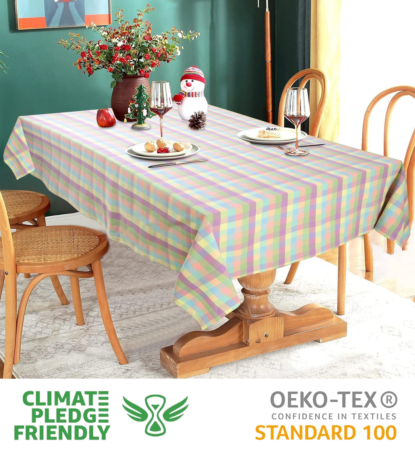 Easter Tablecloth Buffalo Check Table Cloth Tabletop Cover Kitchen Dining Tablecloth 100% Cotton Great Parties Wedding Holiday Dinner Easter Rectangle 60X84 Inches 6-8 Seats Table Cloth