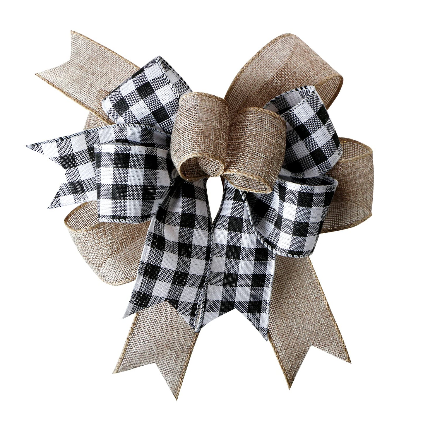 SIMISI RIBBON Christmas Buffalo Plaid Bow Burlap Black White Plaid Bows for Wreath Kitchen Decor (9.5 x 13 inch)