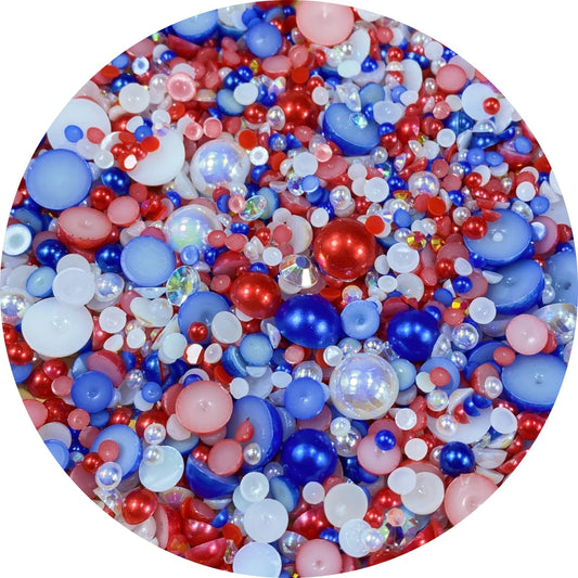 Mix Resin Rhinestones Half Round Pearls,30g Flatback Rhinestones Half Pearl Beads for Crafts Multi Size 3mm-10mm Half Pearl Rhinestone for Bottles,Nail Art,Shoes (Red Blue Series)