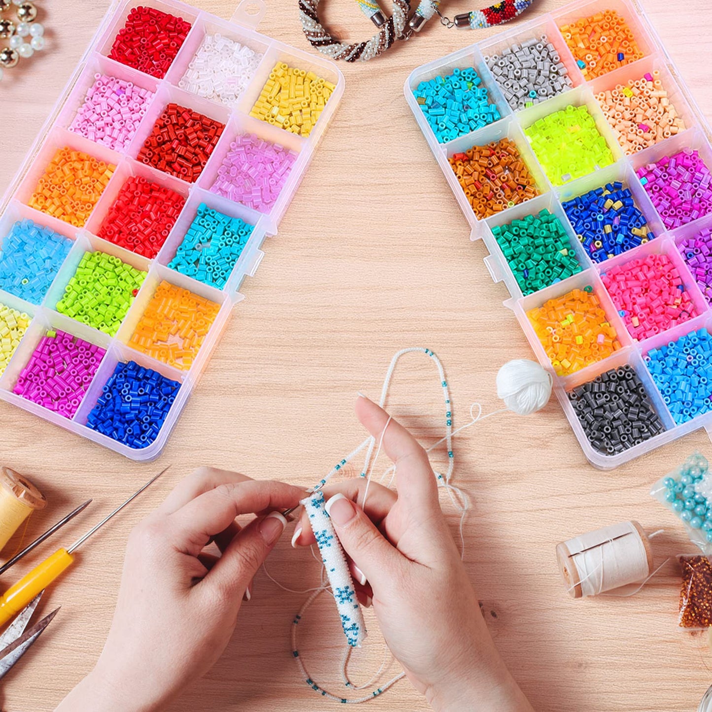 Opret Jewelry Organizer(4 Pack), SMALL Transparent Plastic Bead Organizers(15 grids) with Movable Dividers Earring Storage Containers Bead Holders, Size 6.9×3.9×0.9in